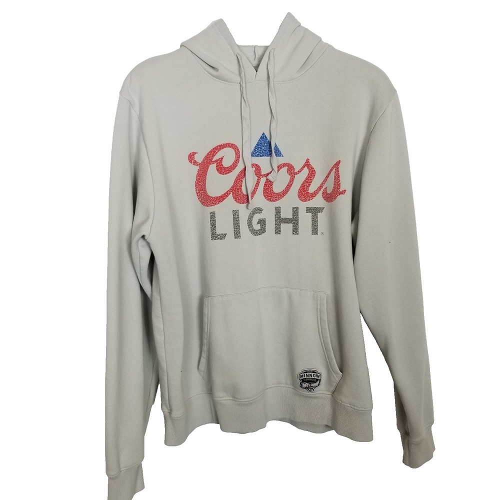 Angry Minnow Co Men Coors Light logo Hoodie Sz L Gry Graphic Pullover Fleece Y2K